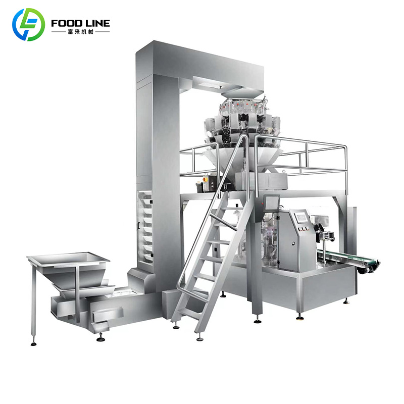 Granule weighing and packaging machine line